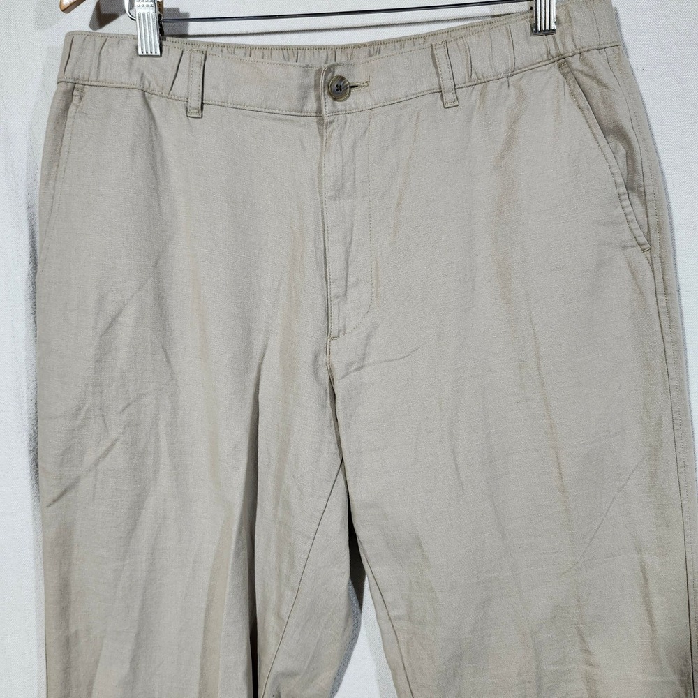 Uniqlo Linen Blend Relaxed Tapered Pants Khaki Beige‎ Women L Cotton Stretch